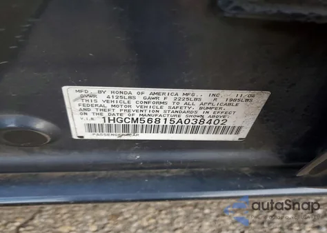 2005 Honda Accord Ex from USA, damaged, VIN 1HGCM56815A038402